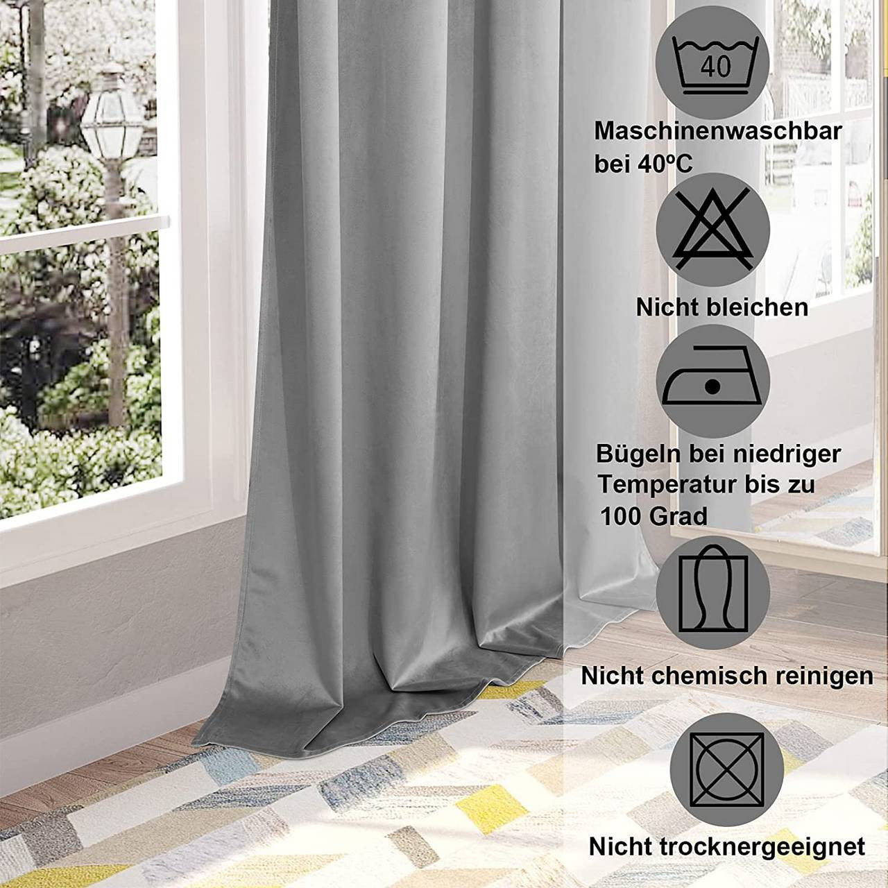 24goodz Velvet Blackout Curtain with Ruffles - Elegant Design - Insulating Fabric - 100% Polyester - Grey - 140x245 cm - mgr