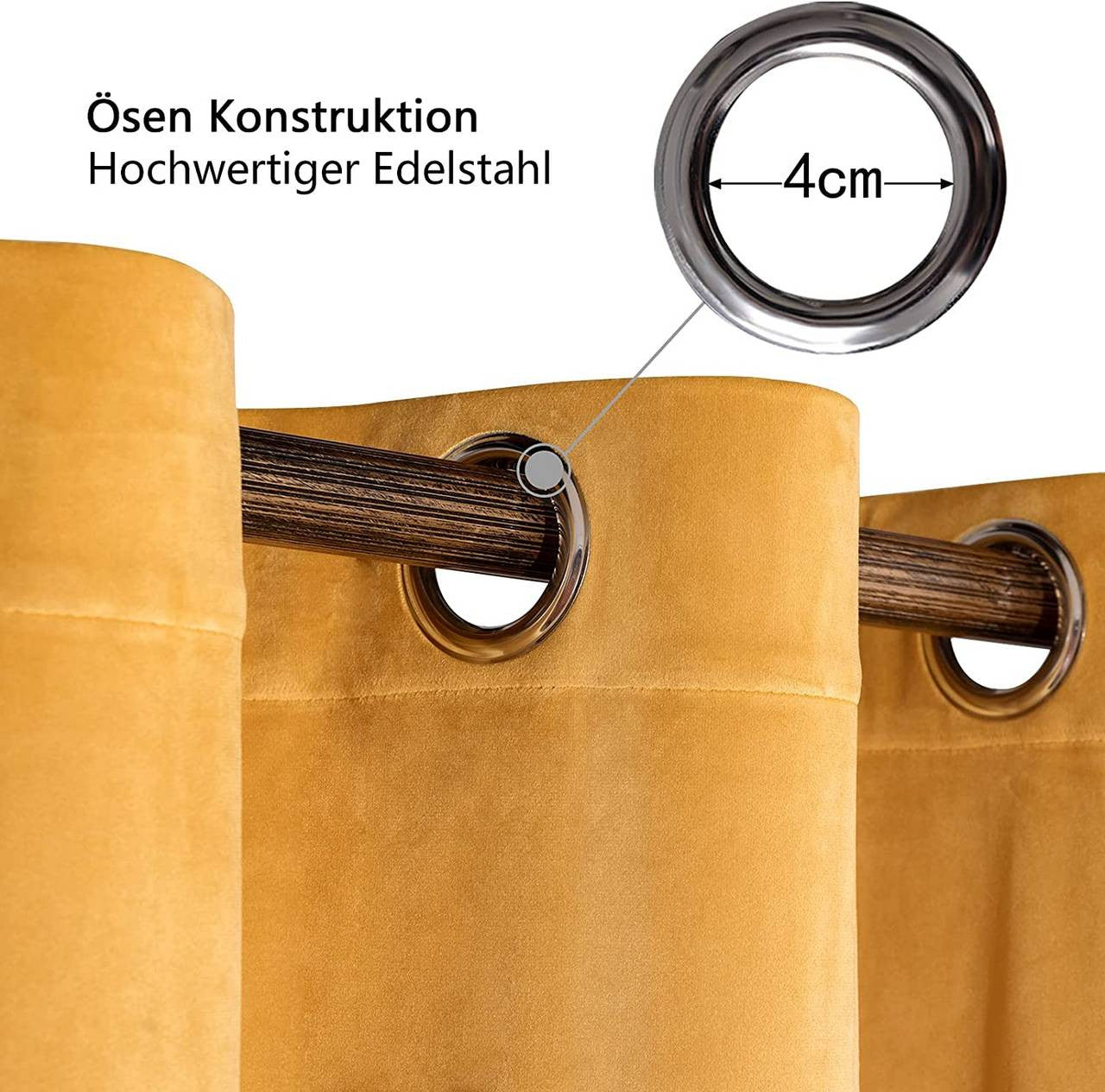 24goodz Velvet Blackout Curtain - High-Quality Insulation - 100% Polyester - For Home Decor - Mustard 140x225 cm - sef