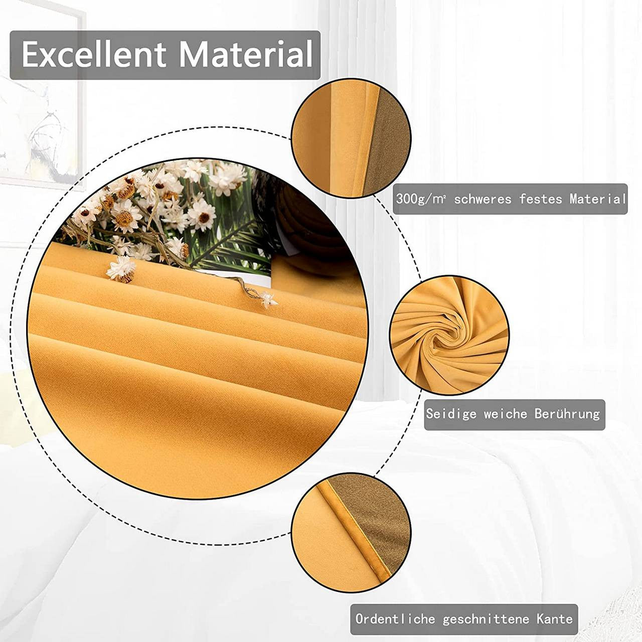 24goodz Velvet Blackout Curtain - High-Quality Insulation - 100% Polyester - For Home Decor - Mustard 140x225 cm - sef