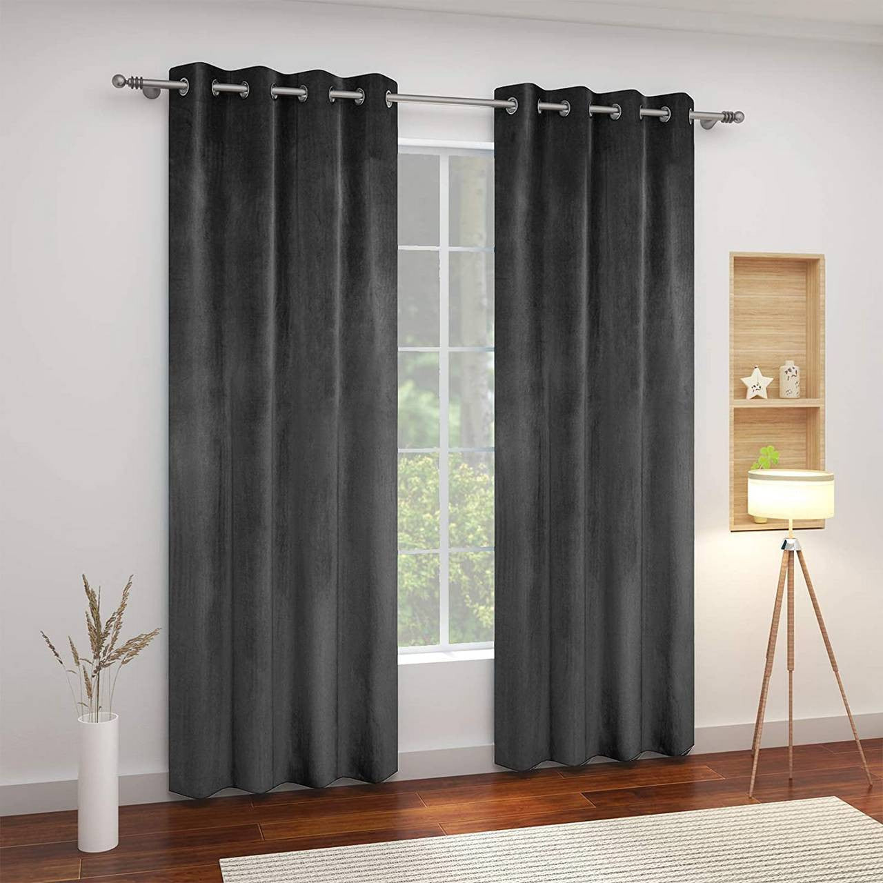 24goodz Velvet Blackout Curtain - Luxurious Soft Fabric - 100% Polyester - For Home Decor - Dark Grey 140x225 cm