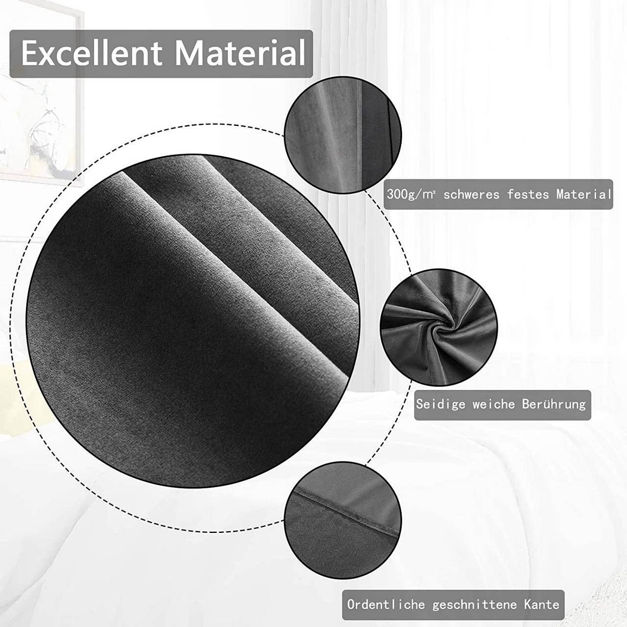 24goodz Velvet Blackout Curtain - Luxurious Soft Fabric - 100% Polyester - For Home Decor - Dark Grey 140x225 cm