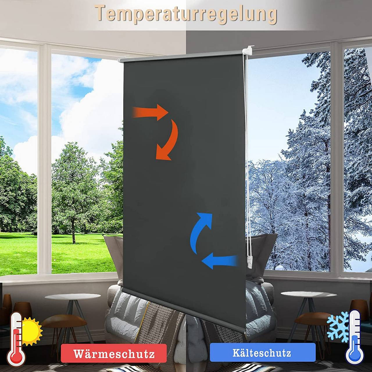 24goodz Blackout Roller Blind - Easy Installation - Thermal Insulation - 100% Polyester - For Every Room - Anthracite 100x210cm