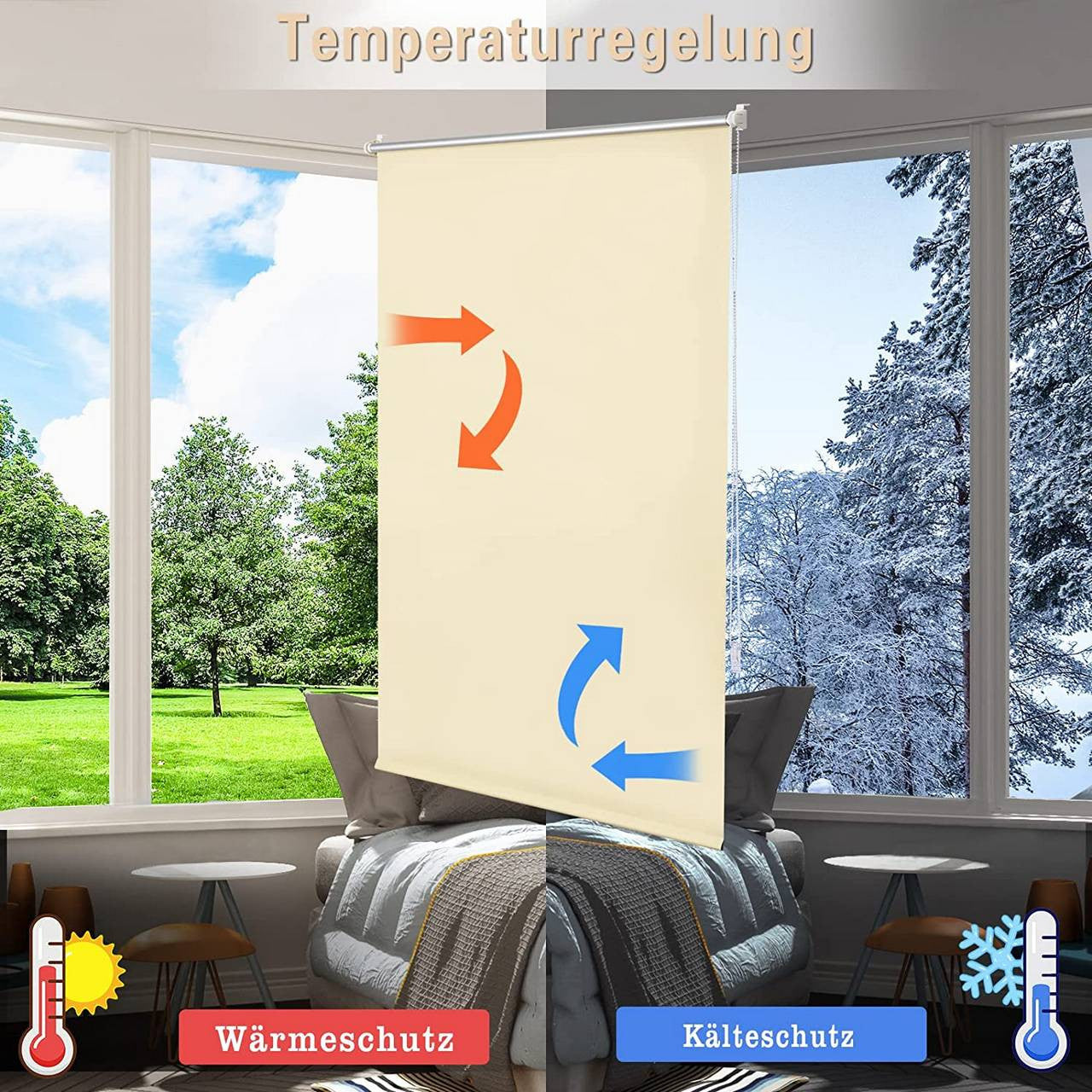 24goodz Thermal Blackout Roller Blind - Easy Installation Without Drilling - 100% Polyester - For Any Room - Beige 40-120 cm x 160 cm
