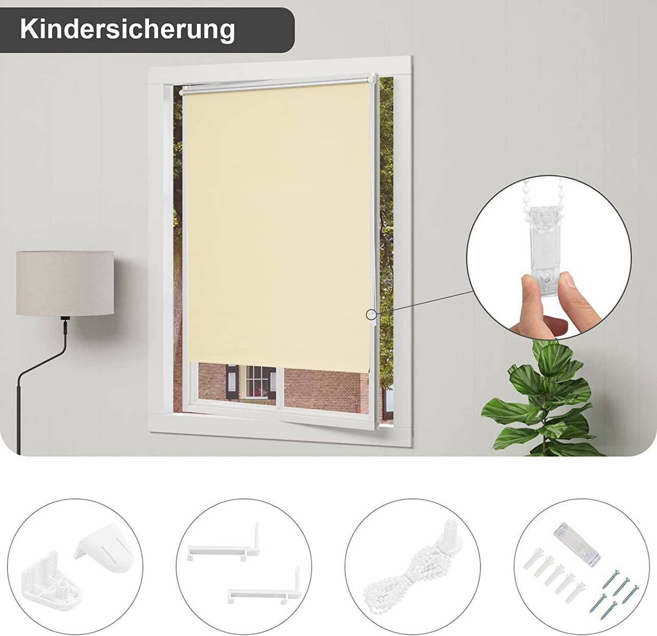 24goodz Thermal Blackout Roller Blind - Easy Installation Without Drilling - 100% Polyester - For Any Room - Beige 40-120 cm x 160 cm
