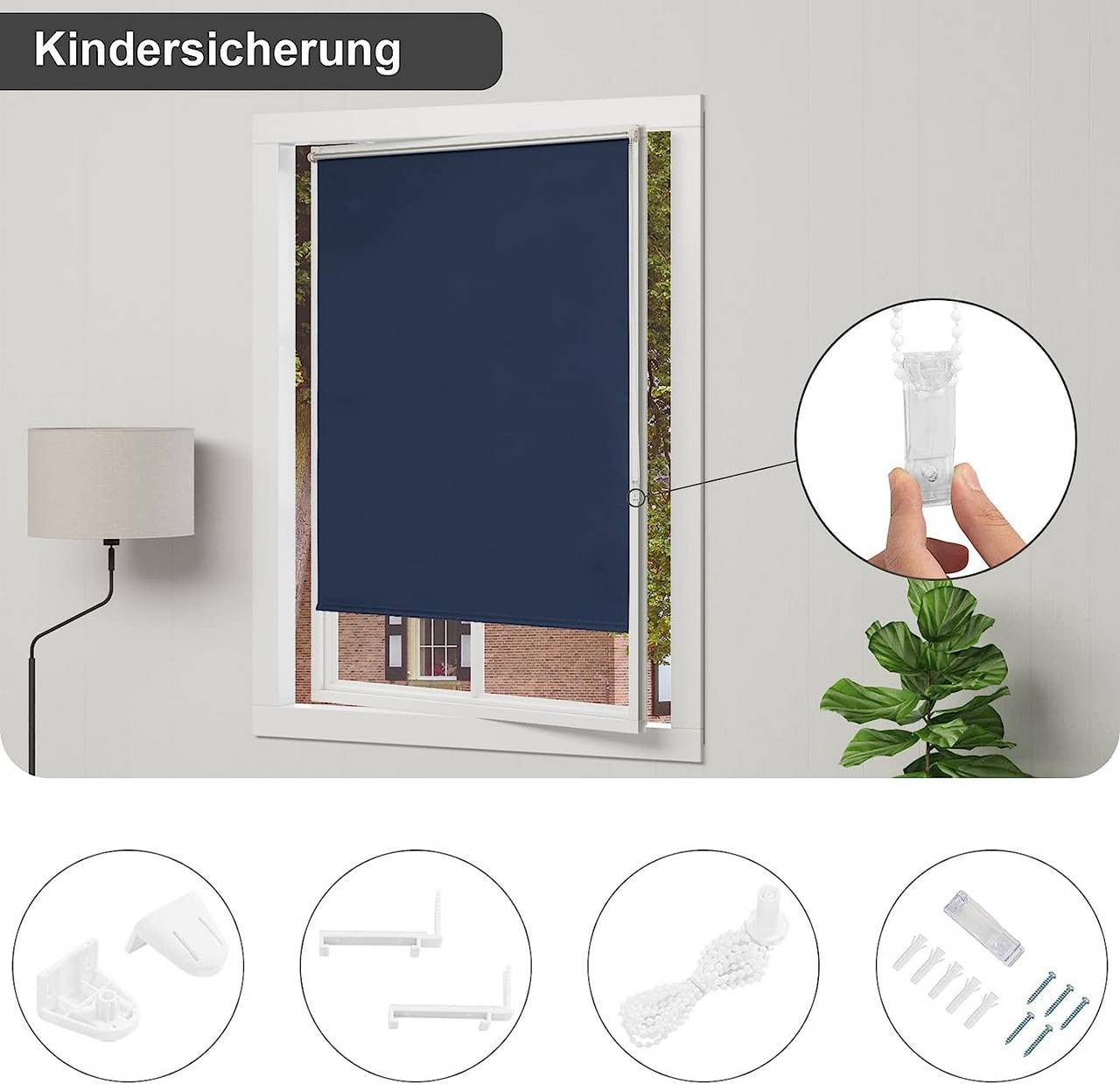 24goodz Blackout Roller Blind - Easy Installation Without Drilling - 100% Polyester - For Any Room - Blue 110x160cm