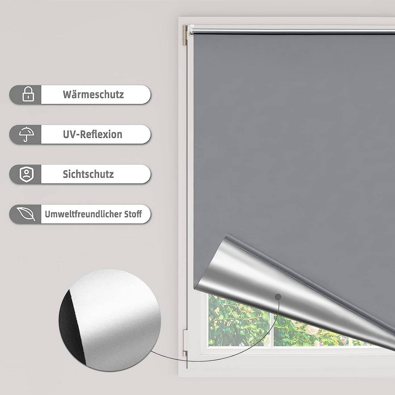 24goodz Blackout Roller Blind - Thermal Insulation - Easy Installation - 100% Polyester - Grey - 95x120 cm