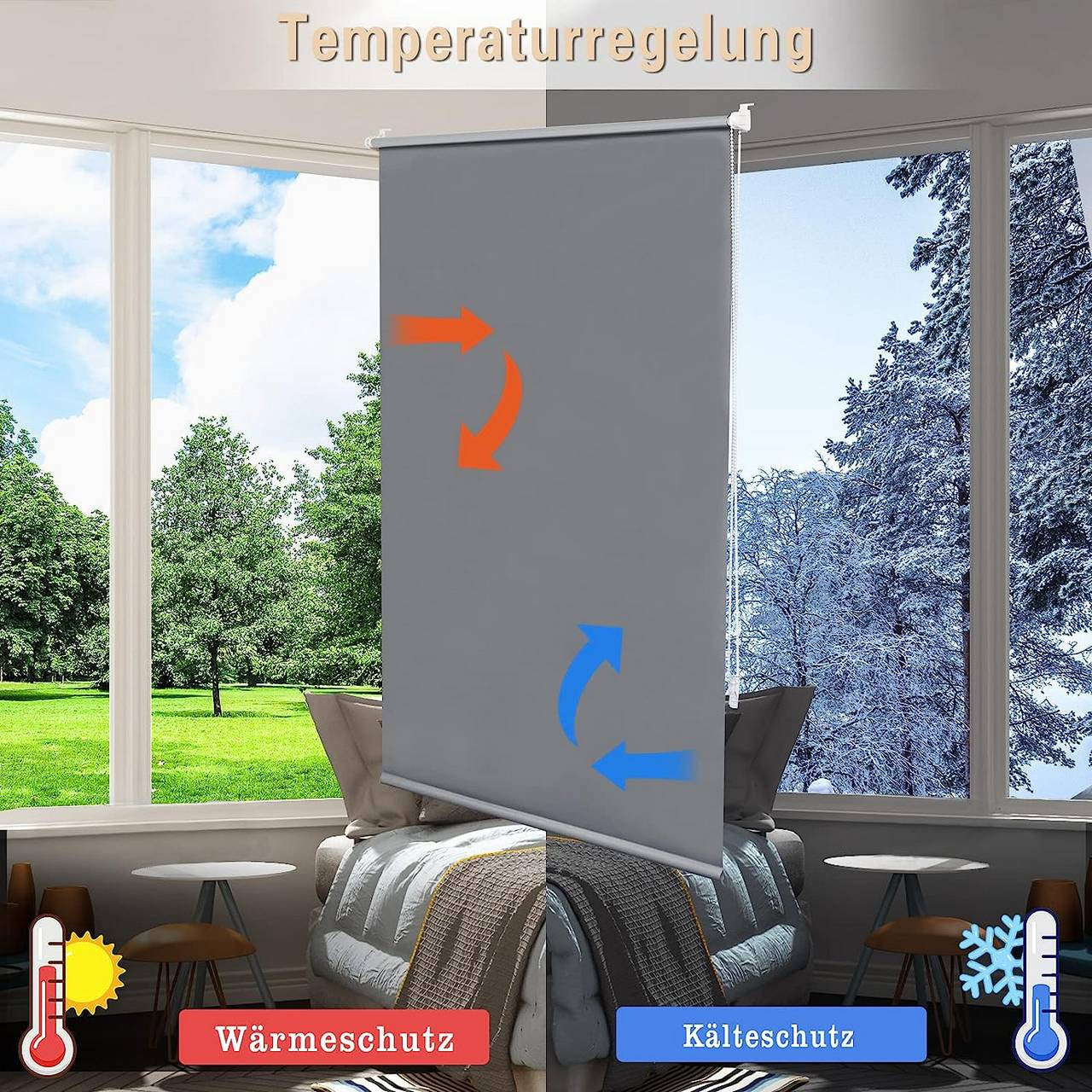 24goodz Blackout Roller Blind - Effective Sun Protection - Thermal Insulation - 100% Polyester - Grey - 100x120cm