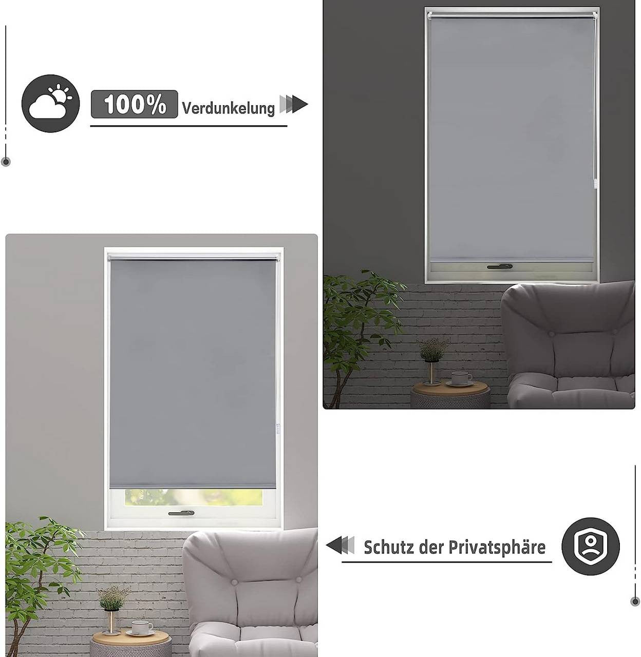 24goodz Blackout Roller Blind - Thermal Insulation - Easy to Install - 100% Polyester - Grey - 80x120 cm