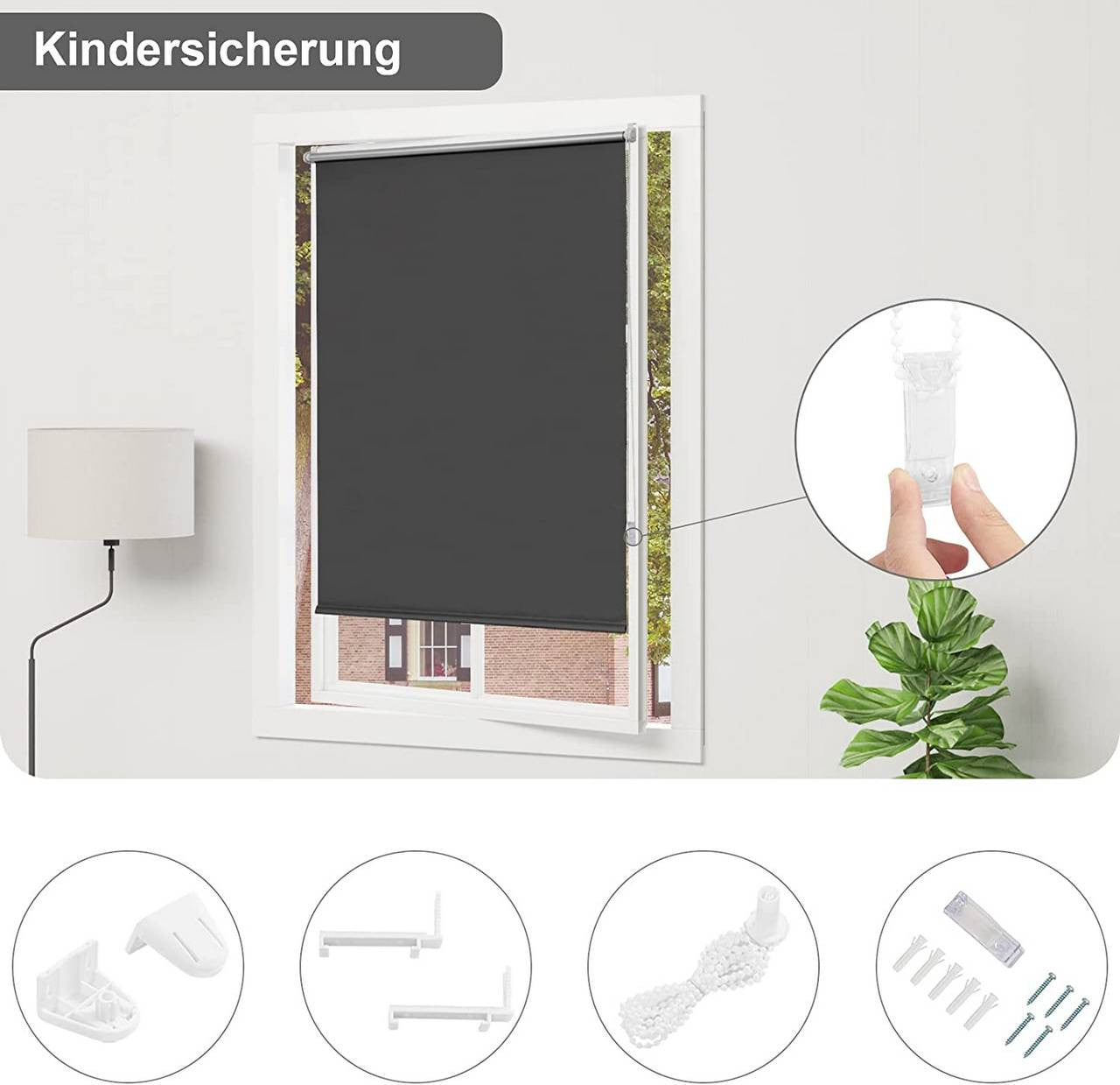 24goodz Black Thermal Blackout Roller Blind - Easy Installation - 100% Polyester - For Any Room - 40-120 cm Width x 160 cm Height - Black - sz