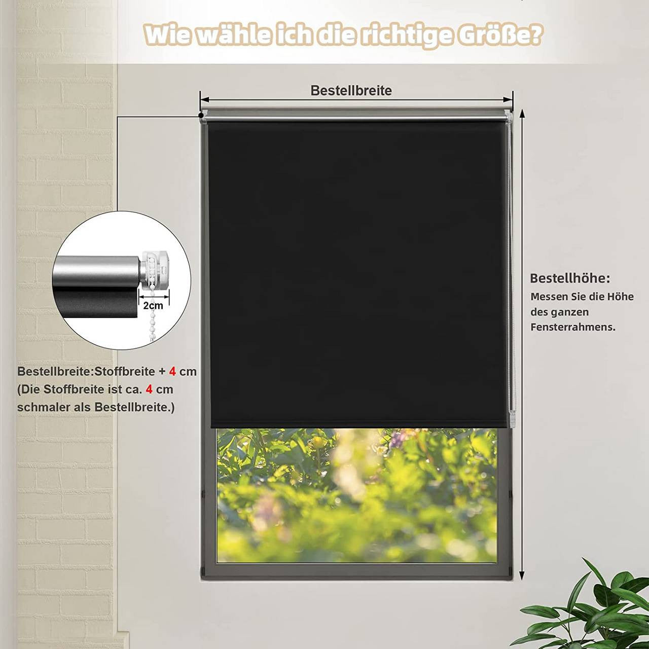 24goodz Black Thermal Blackout Roller Blind - Easy Installation - 100% Polyester - For Every Room - 100 x 210 cm - sz