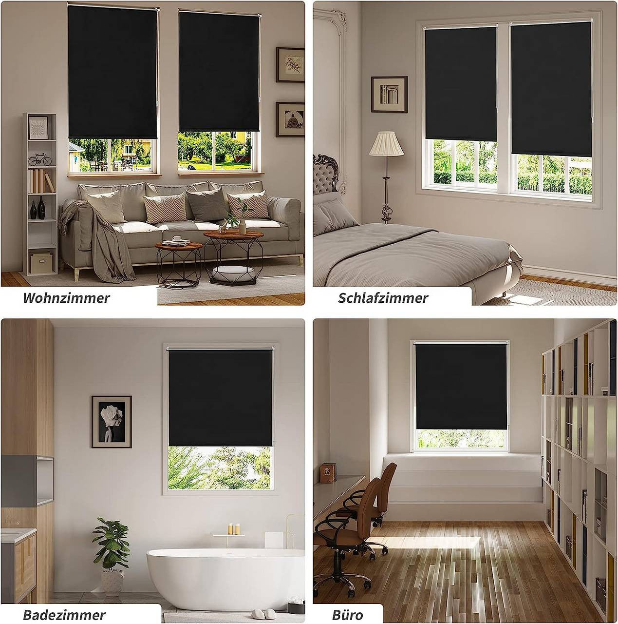 24goodz Black Blackout Roller Blind - Thermal Insulation - Easy Installation - 100% Polyester - For Every Room - 40x160 cm - sz
