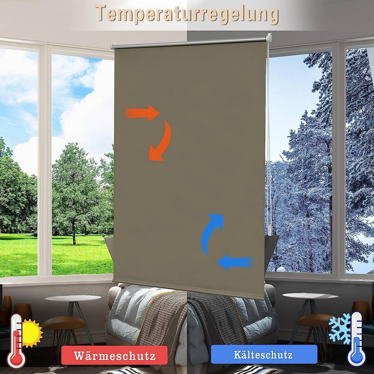 24goodz Blackout Roller Blind - Easy Installation - Thermal Insulation - 100% Polyester - Taupe - 105 x 160 cm