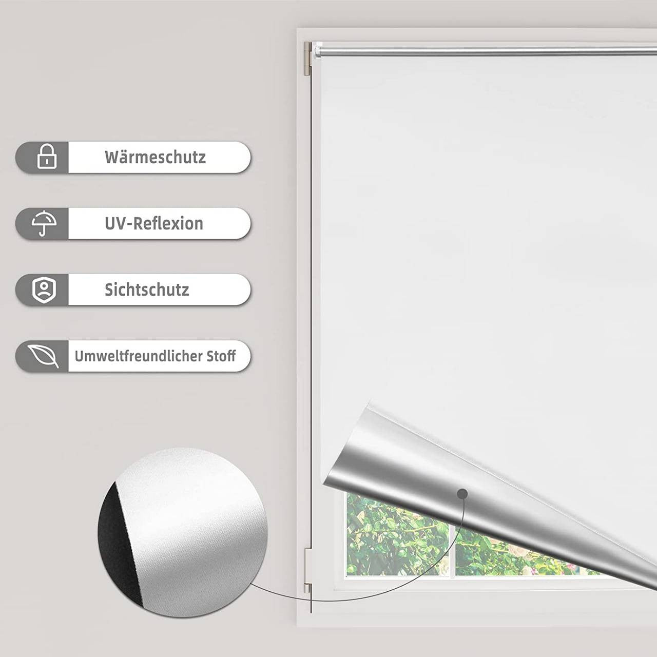 24goodz Blackout Roller Blind - Easy Installation - Thermal Insulation - 100% Polyester - For Every Room - White 100x150cm