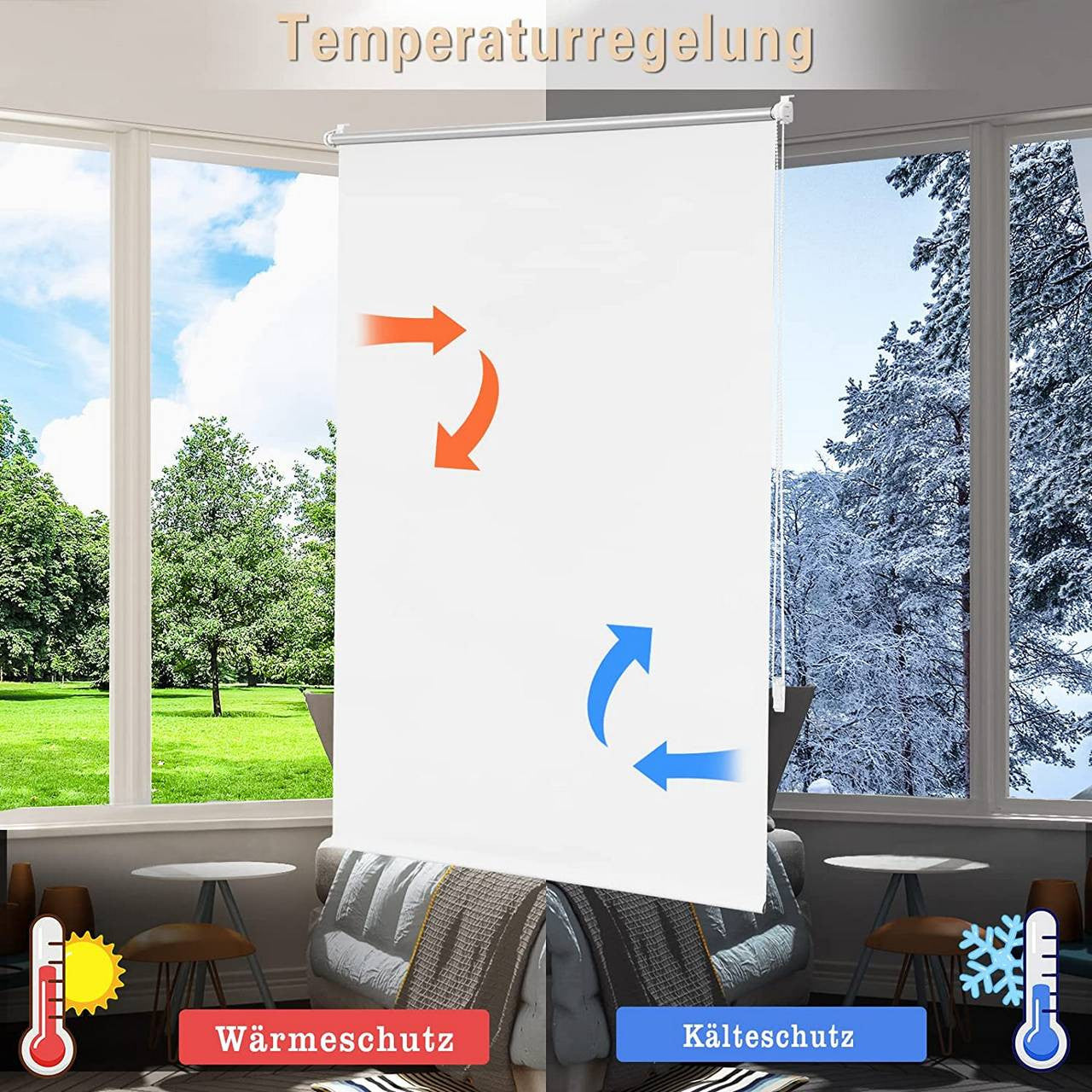 24goodz Blackout Roller Blind - Easy Installation - Thermal Insulation - 100% Polyester - White - 85x150cm