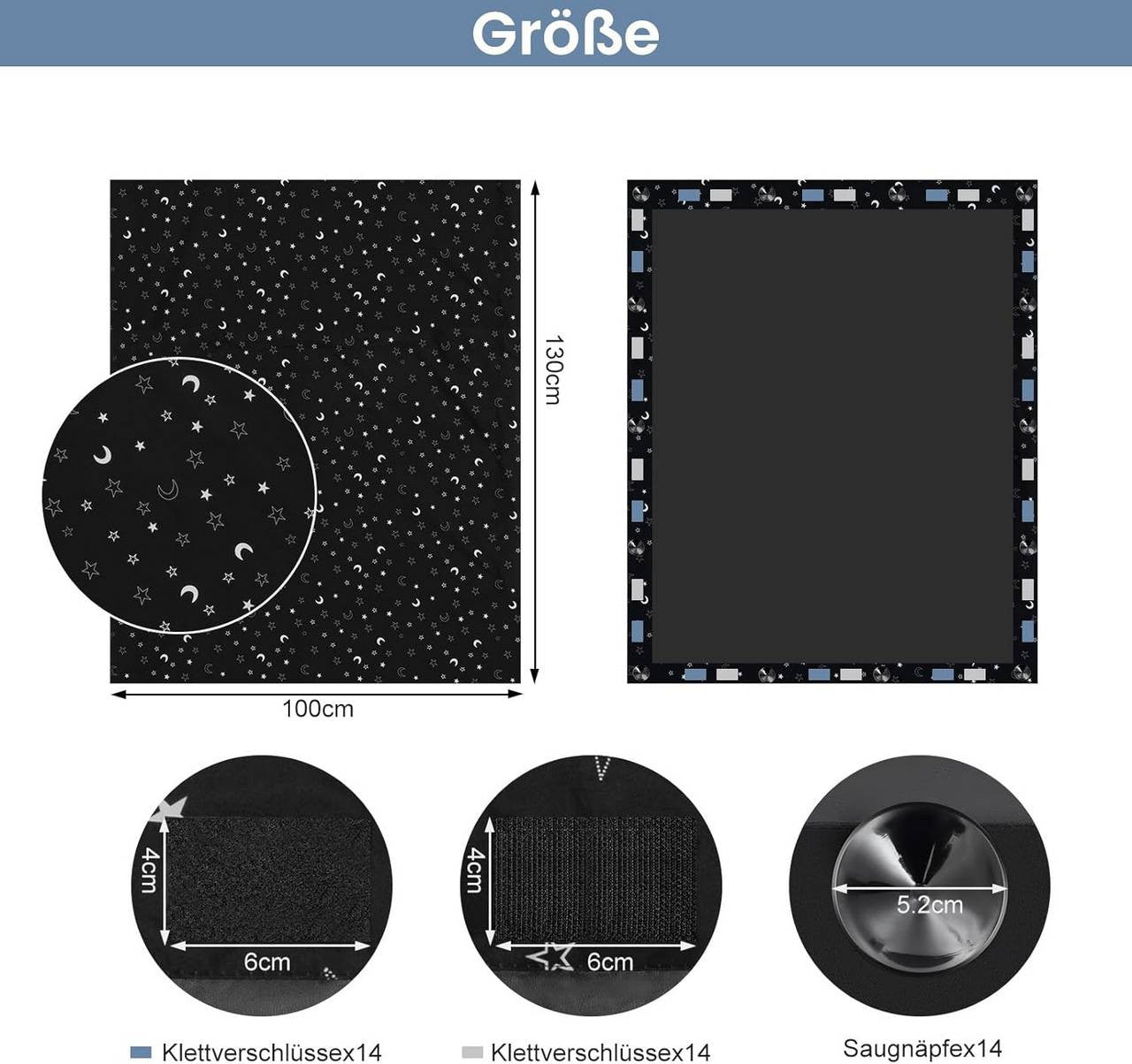 24goodz Blackout Roller Blind - Easy Installation Without Drilling - 100% Polyester - Versatile Use - Black with Pattern - 130 x 100 cm