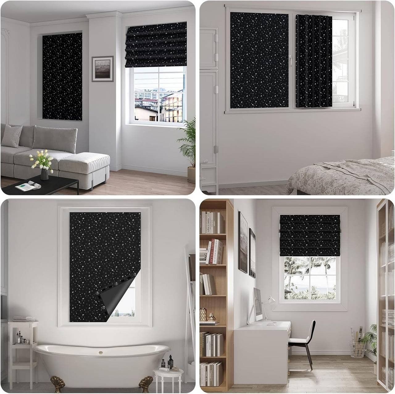 24goodz Blackout Roller Blind - Easy Installation Without Drilling - 100% Polyester - Versatile Use - Black with Pattern - 130 x 100 cm