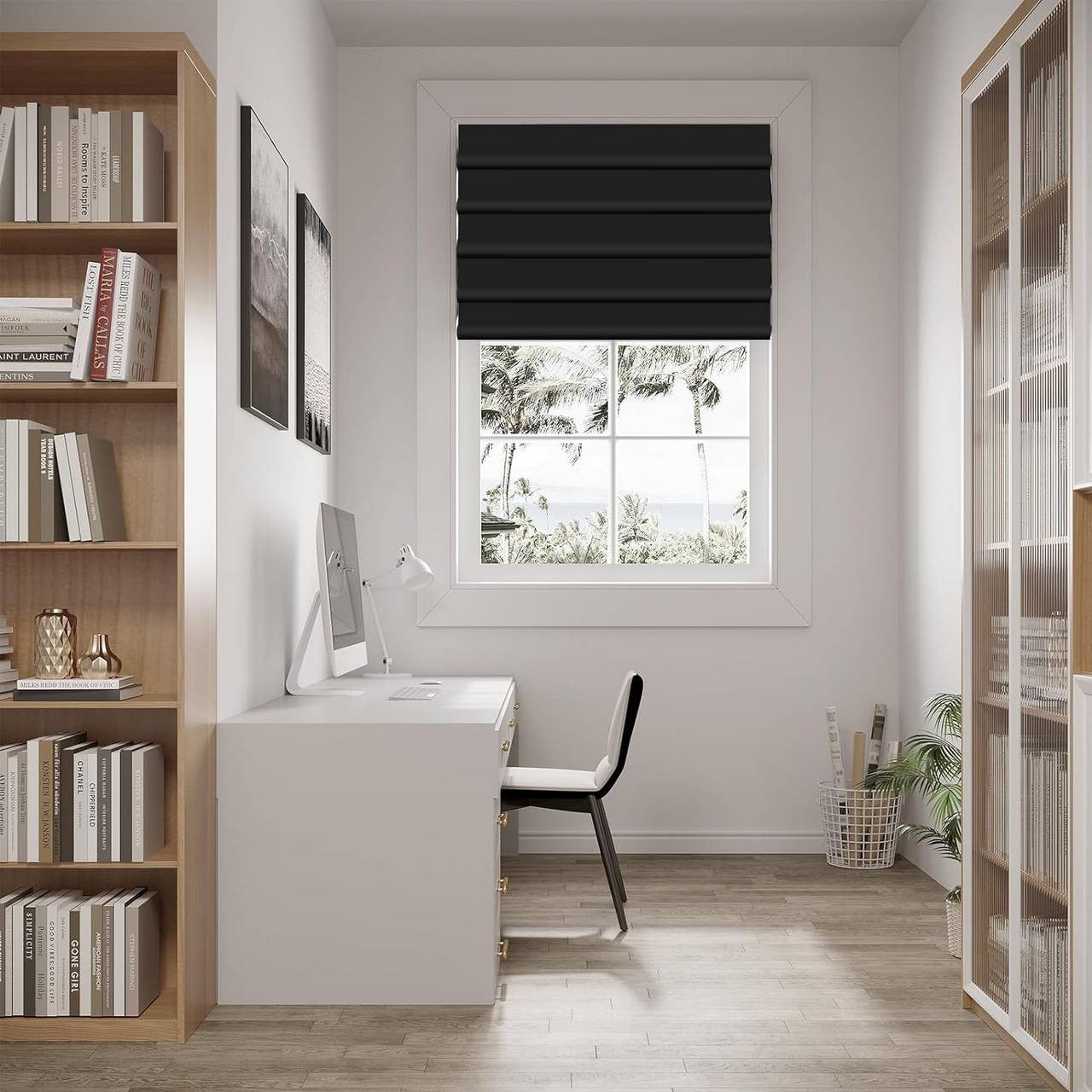 24goodz Blackout Roller Blind - No Drilling Required - Adjustable Size - 100% Polyester - For Any Smooth Glass Surface - Black 130 x 100 cm