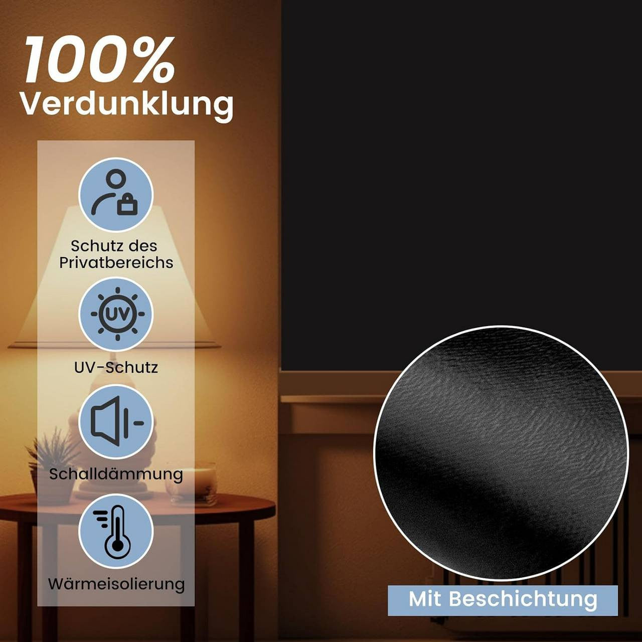 24goodz Blackout Roller Blind - No Drilling Required - Adjustable Size - 100% Polyester - For Any Smooth Glass Surface - Black 130 x 100 cm