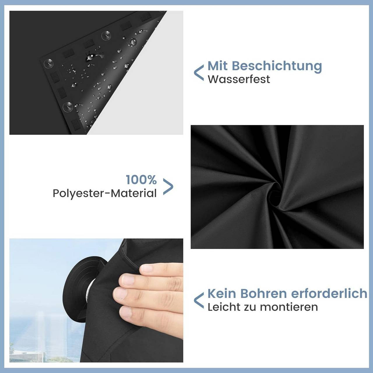 24goodz Blackout Roller Blind - No Drilling Required - Adjustable Size - 100% Polyester - For Any Smooth Glass Surface - Black 130 x 100 cm