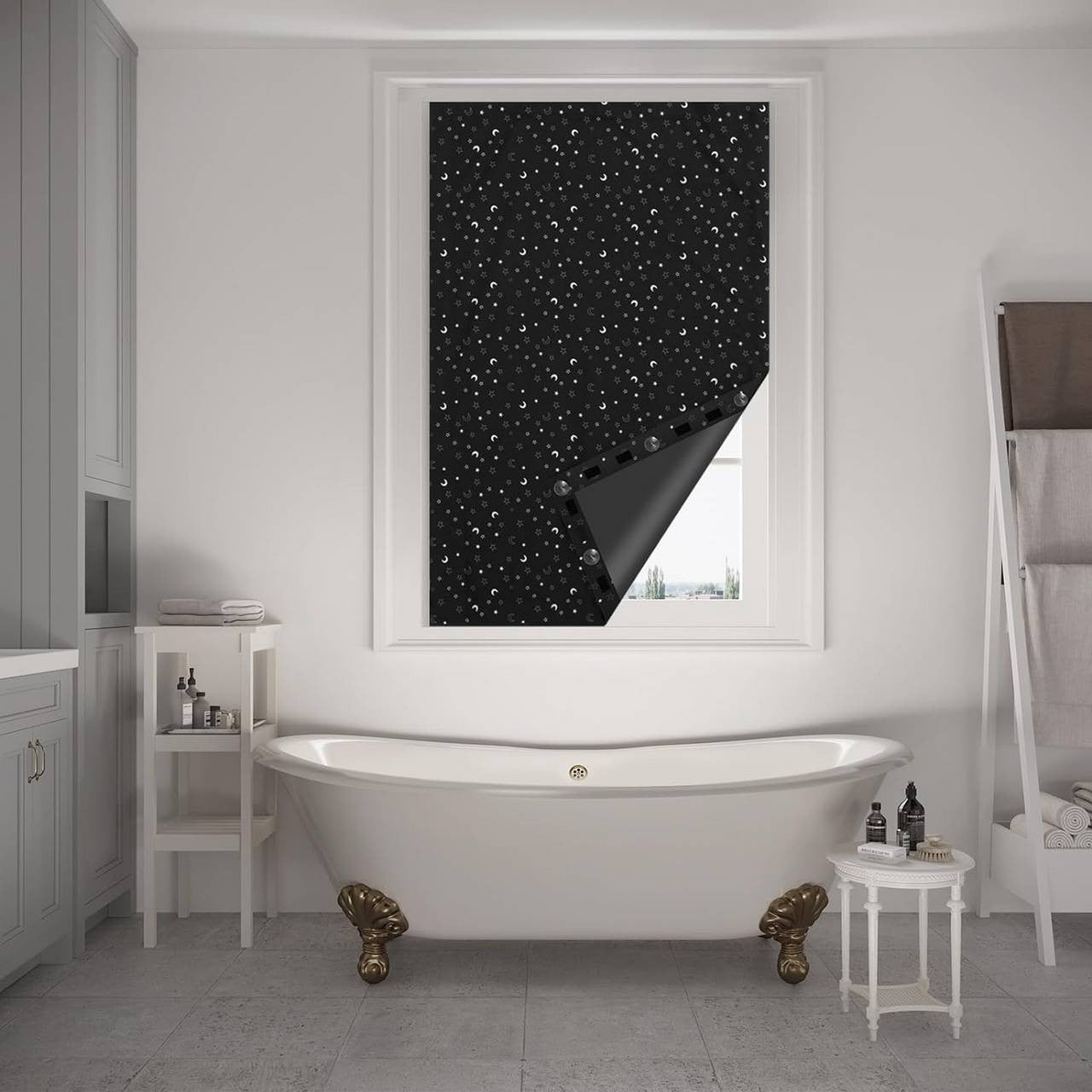 24goodz Blackout Roller Blind without Drilling - Easy Installation - 100% Polyester - For Any Room - Black with Pattern - 130 x 200 cm