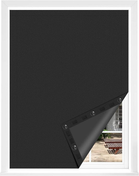 24goodz Blackout Roller Blind - Easy Installation Without Drilling - 100% Polyester - For All Window Types - Black 130 x 200 cm