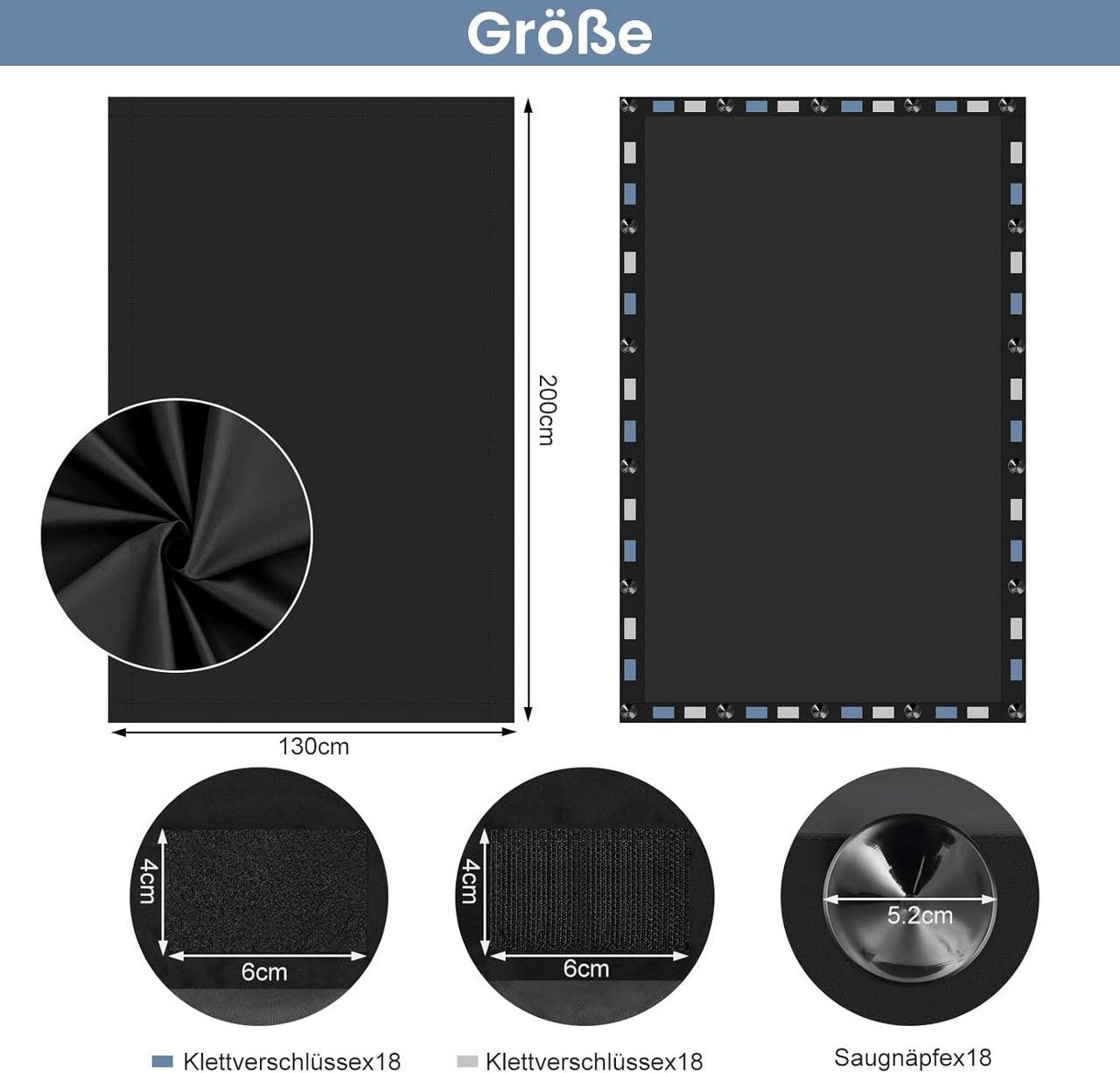 24goodz Blackout Roller Blind - Easy Installation Without Drilling - 100% Polyester - For All Window Types - Black 130 x 200 cm