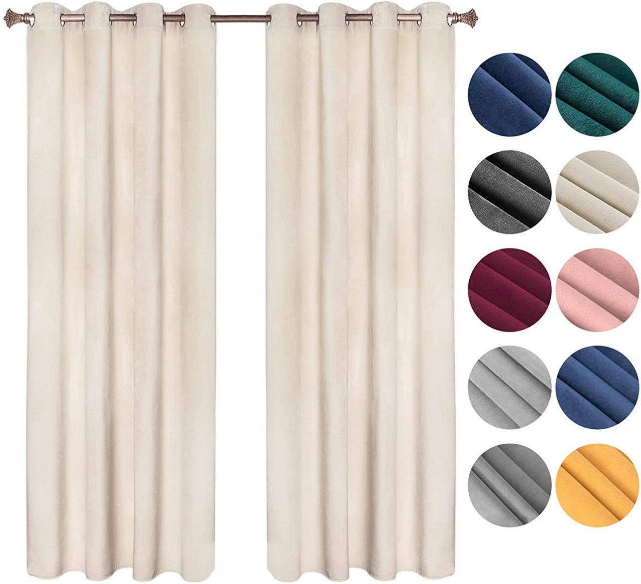 24goodz Blackout Curtains with Eyelets - Energy Saving & Sound Absorbing - 100% Polyester - For Home & Living - Beige 140x225 cm - hsd