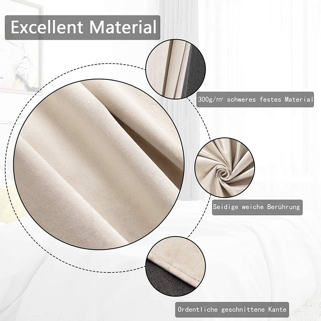24goodz Blackout Curtains with Eyelets - Energy Saving & Sound Absorbing - 100% Polyester - For Home Decor - Beige 140x245 cm - hsd