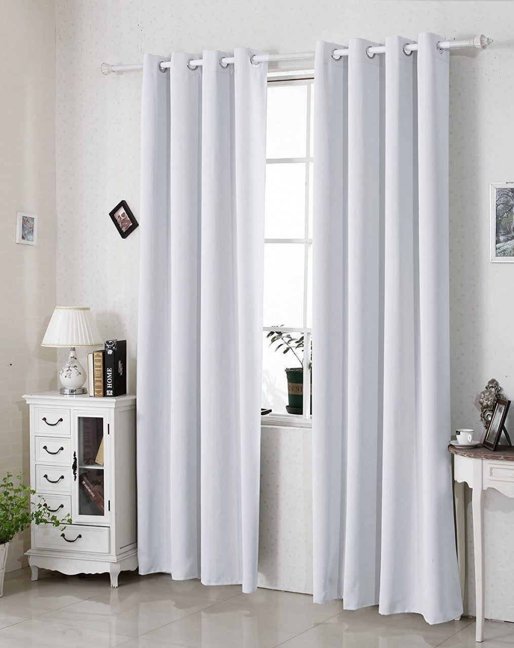 24goodz Thermal Curtain with Eyelets - Energy Saving & Sound Absorbing - 100% Polyester - Grey-White - 135x245 cm - ws