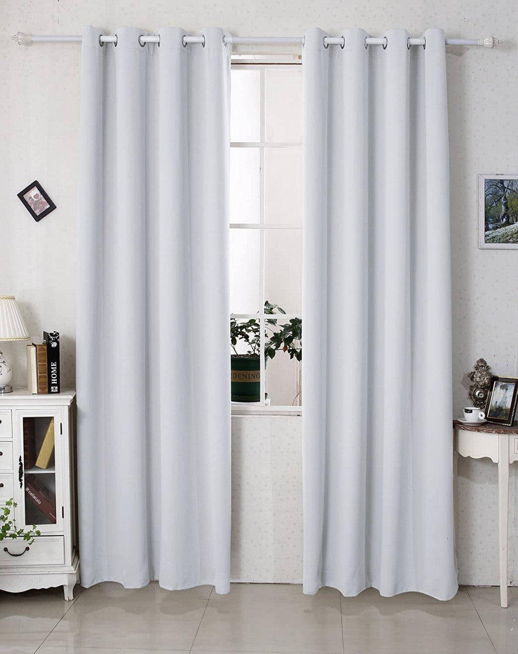 24goodz Thermal Curtain with Eyelets - Energy Saving & Sound Absorbing - 100% Polyester - Grey/White - 135x175 cm - ws
