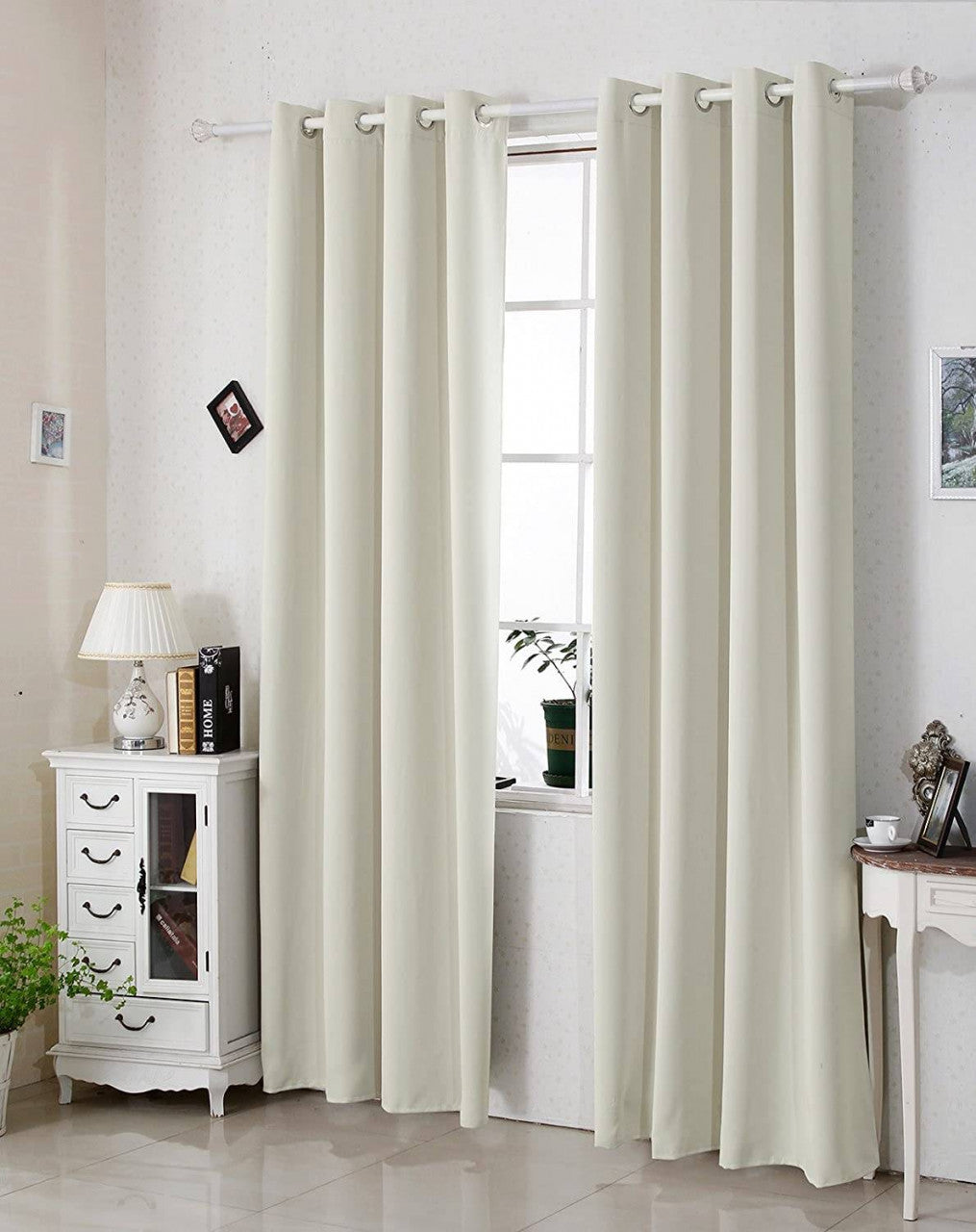 24goodz Thermal Curtain with Eyelets - Energy Saving & Sound Absorbing - 100% Polyester - Beige - 135x225 cm