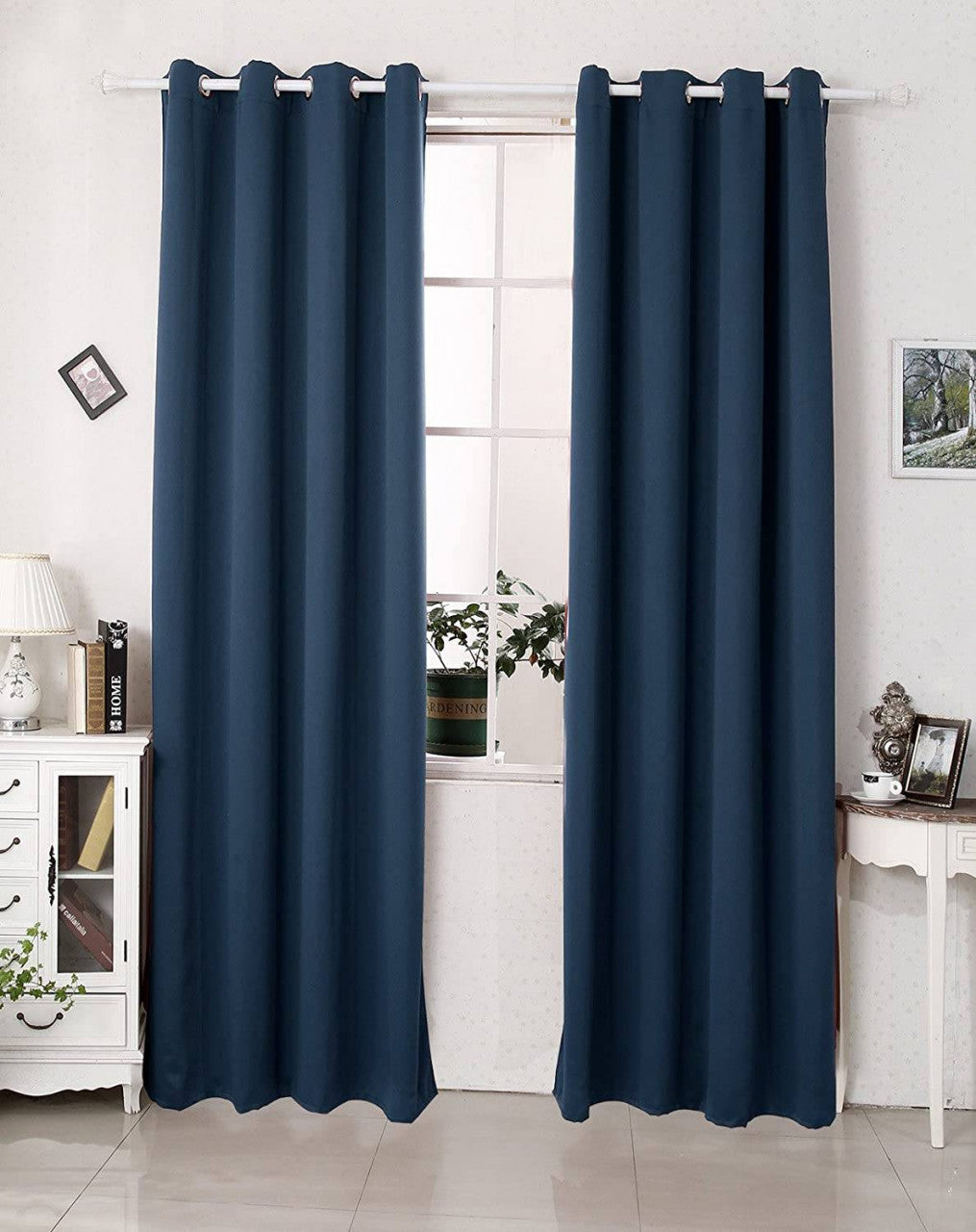 24goodz Thermal Curtain with Eyelets - Energy Saving & Sound Absorbing - 100% Polyester - For Home & Office - Dark Blue 135x225 cm - dbl