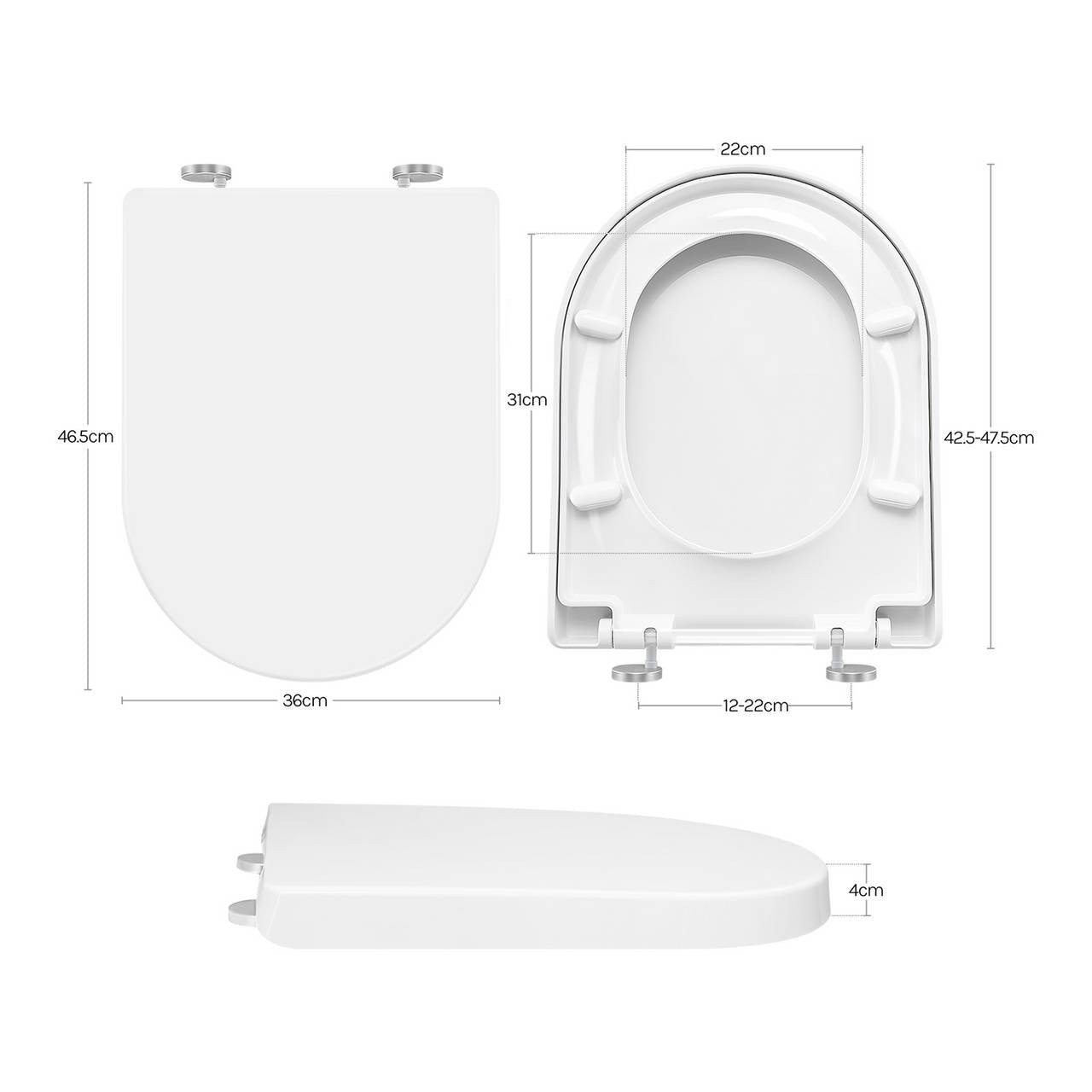 24goodz Toilet Seat with Soft-Close Mechanism - Easy to Clean - Durable Plastic - For Standard D-Toilets - White