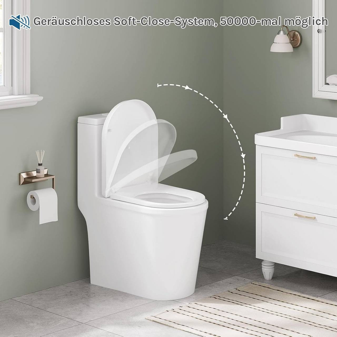 24goodz Toilet Seat with Soft-Close Mechanism - Easy to Clean - Durable Plastic - For Standard D-Toilets - White