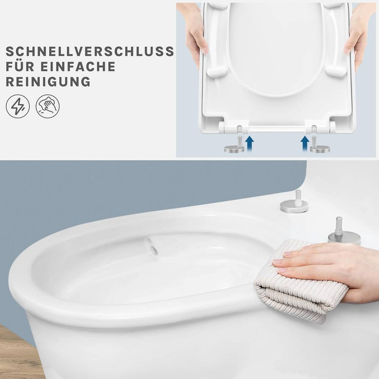 24goodz Toilet Seat with Soft-Close Mechanism - Easy to Clean - Durable Plastic - For Standard D-Toilets - White