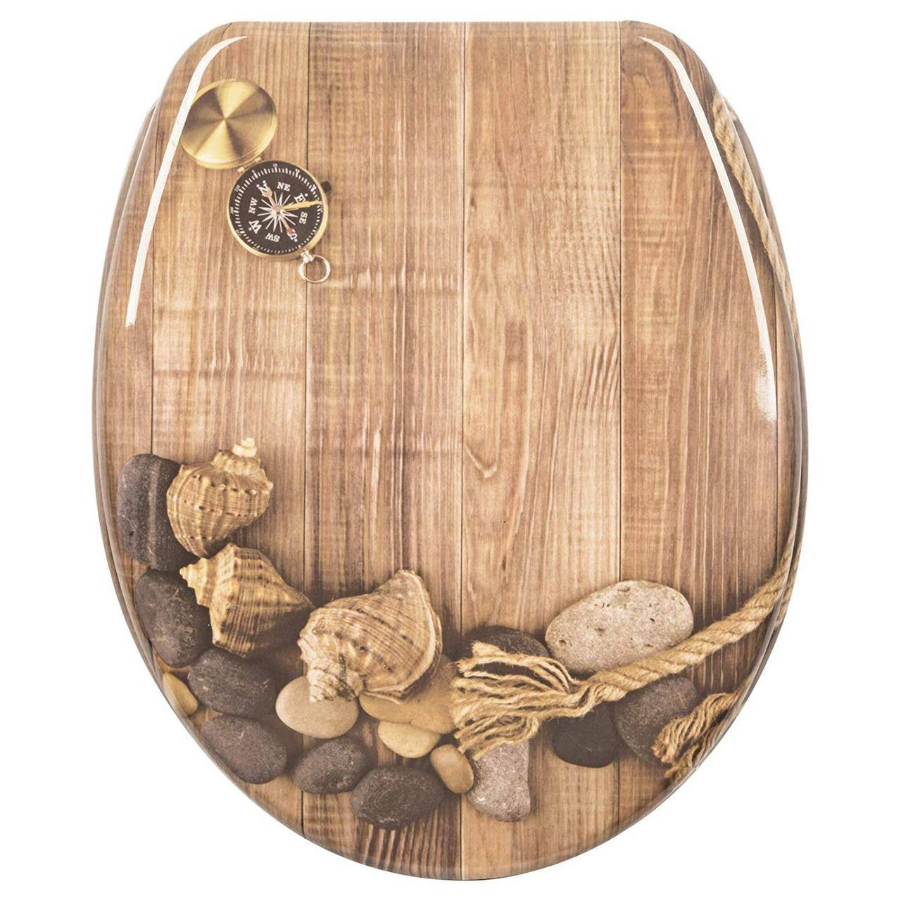 24goodz Toilet Seat with Soft-Close Mechanism - Stylish Maritime Design - Duroplast - Standard O-Shaped Toilets - 45.5 x 37.1 cm