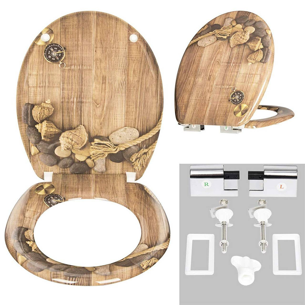 24goodz Toilet Seat with Soft-Close Mechanism - Stylish Maritime Design - Duroplast - Standard O-Shaped Toilets - 45.5 x 37.1 cm
