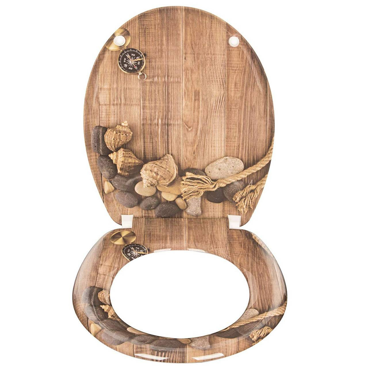 24goodz Toilet Seat with Soft-Close Mechanism - Stylish Maritime Design - Duroplast - Standard O-Shaped Toilets - 45.5 x 37.1 cm