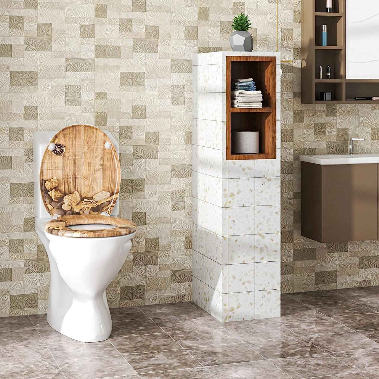24goodz Toilet Seat with Soft-Close Mechanism - Stylish Maritime Design - Duroplast - Standard O-Shaped Toilets - 45.5 x 37.1 cm