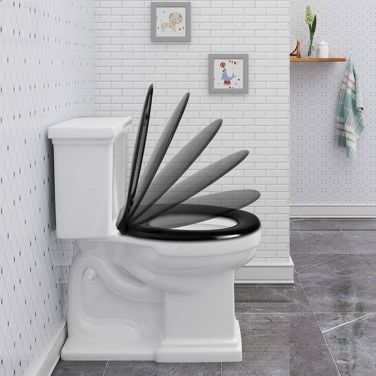 24goodz Oval Duroplast Toilet Seat - Soft-Close Mechanism - Durable - For Standard O-Shaped Toilets - Colourful - 37.1 x 45.5 cm