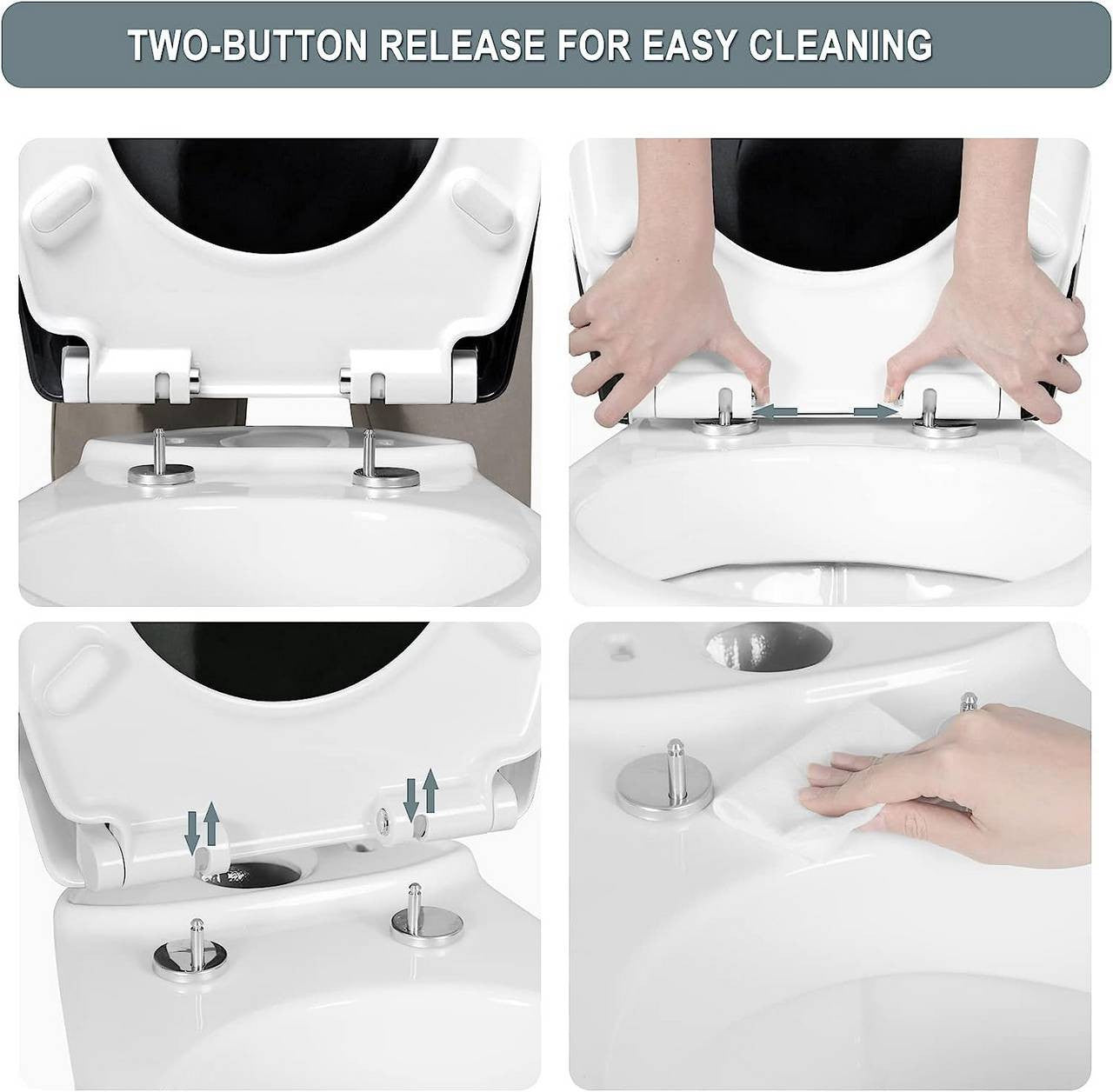 24goodz Duroplast Toilet Seat - Soft-Close Mechanism - Quick Release Function - Duroplast - For Standard O-Shaped Toilets - Black Stone
