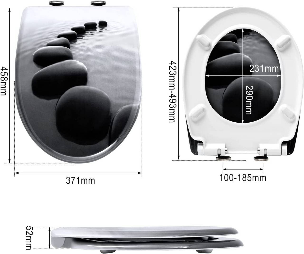 24goodz Duroplast Toilet Seat - Soft-Close Mechanism - Quick Release Function - Duroplast - For Standard O-Shaped Toilets - Black Stone