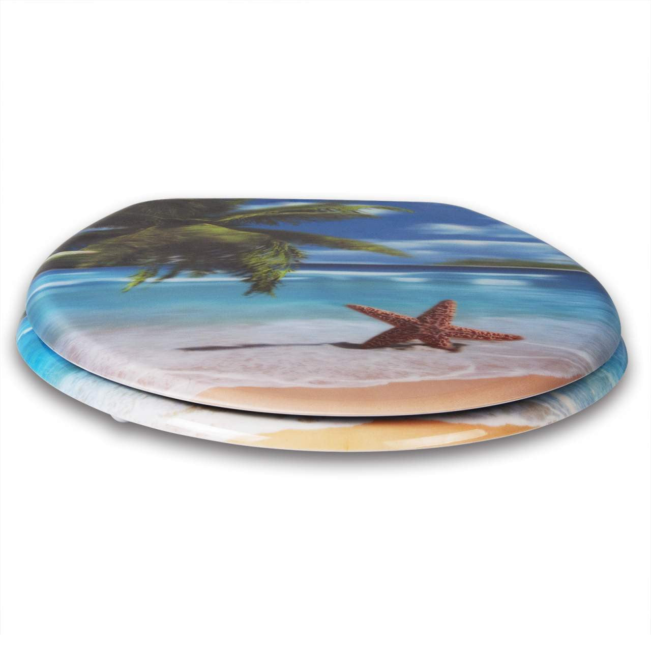 24goodz Duroplast Toilet Seat with Soft-Close Mechanism - Easy to Clean - Durable Material - Universal Fit - Sandy Beach with Starfish