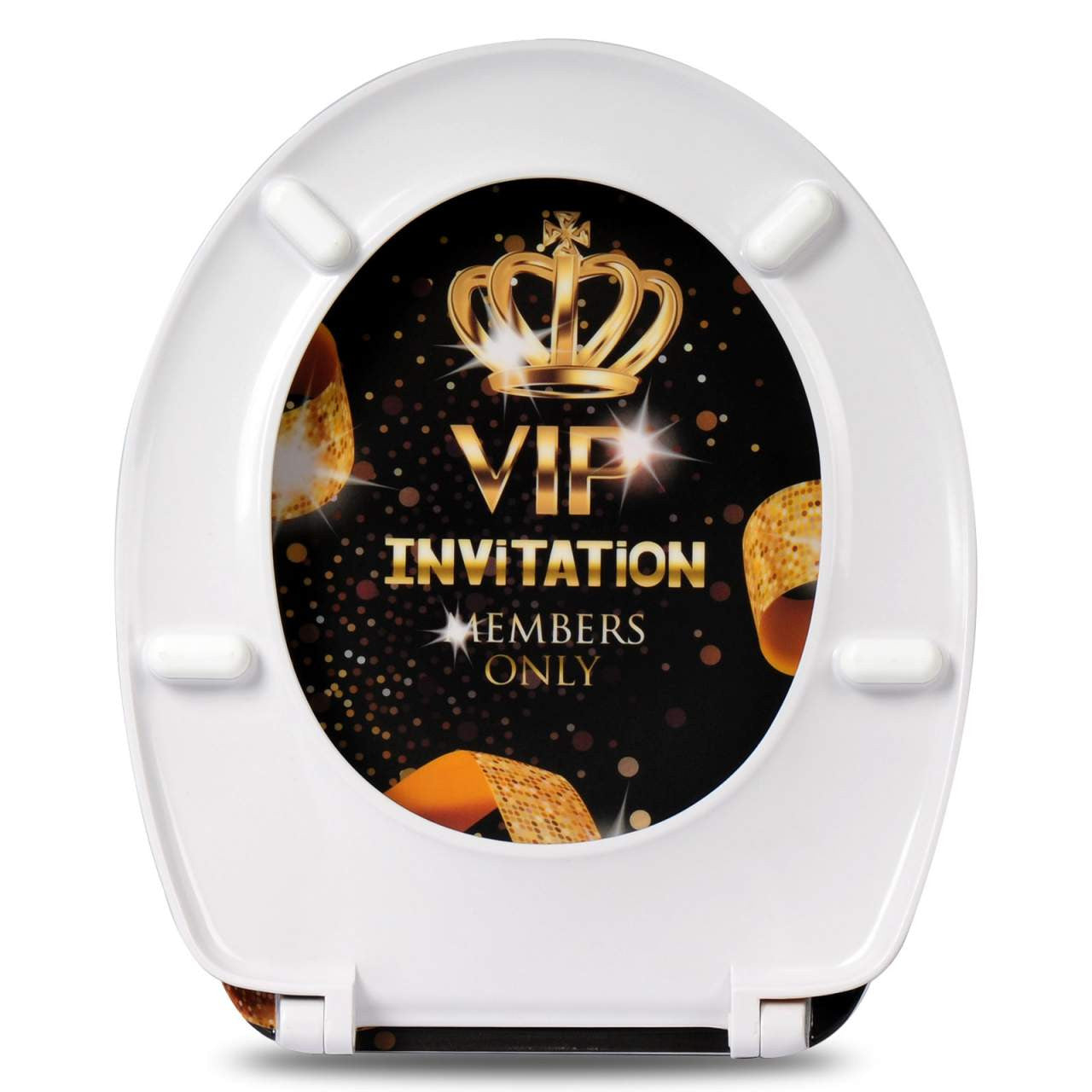24goodz Toilet Seat - Soft Close Mechanism - Antibacterial Coating - Duroplastic - For Families and Commercial Use - Gold VIP Pattern