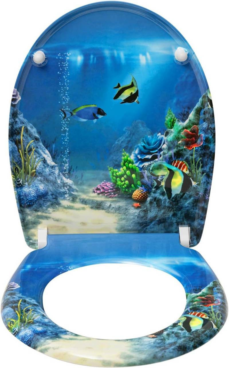 24goodz Duroplast Toilet Seat - Soft-Close Mechanism - Quick Release for Easy Cleaning - Duroplast - For Everyone - Blue Goldfish