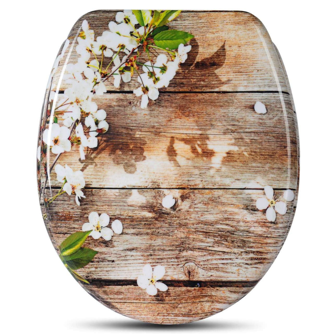 24goodz Toilet Seat - Soft Close Feature - Antibacterial Coating - Durable - Ideal for Families - White Blossom