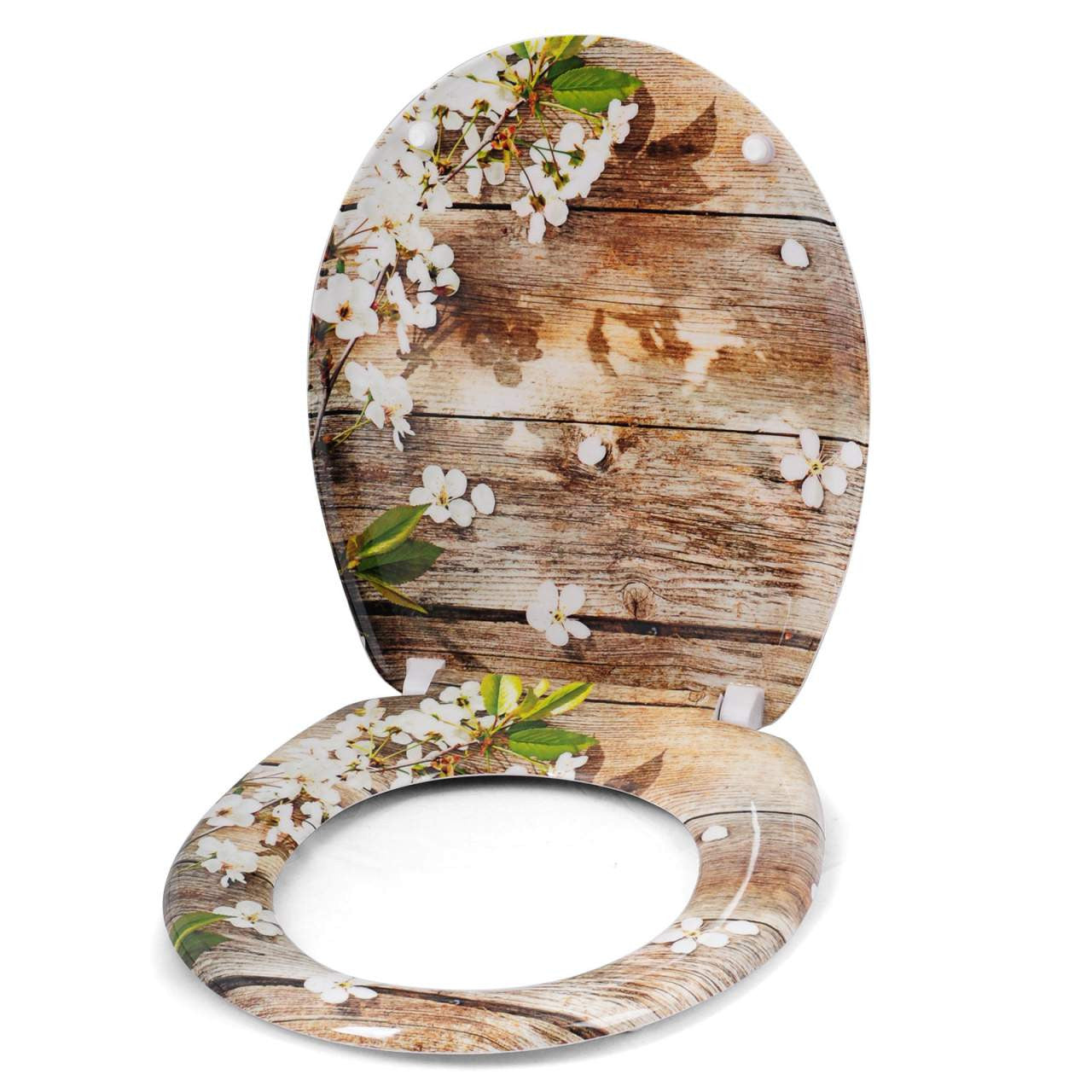 24goodz Toilet Seat - Soft Close Feature - Antibacterial Coating - Durable - Ideal for Families - White Blossom