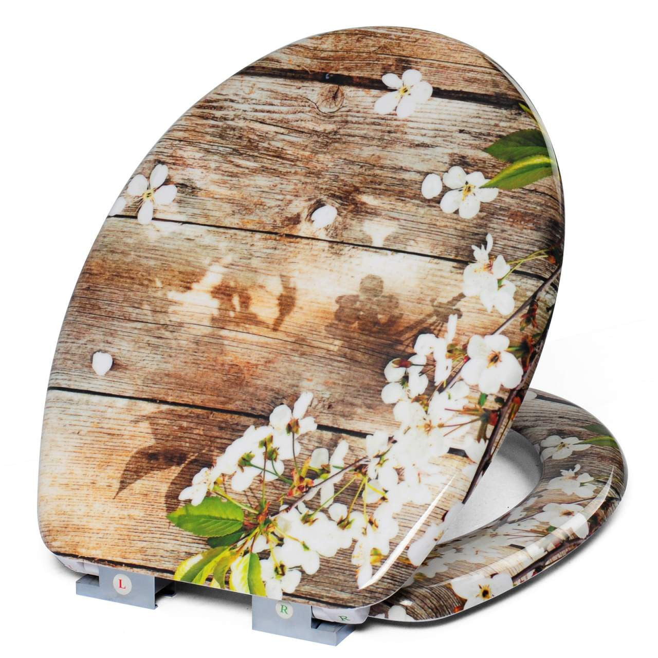 24goodz Toilet Seat - Soft Close Feature - Antibacterial Coating - Durable - Ideal for Families - White Blossom