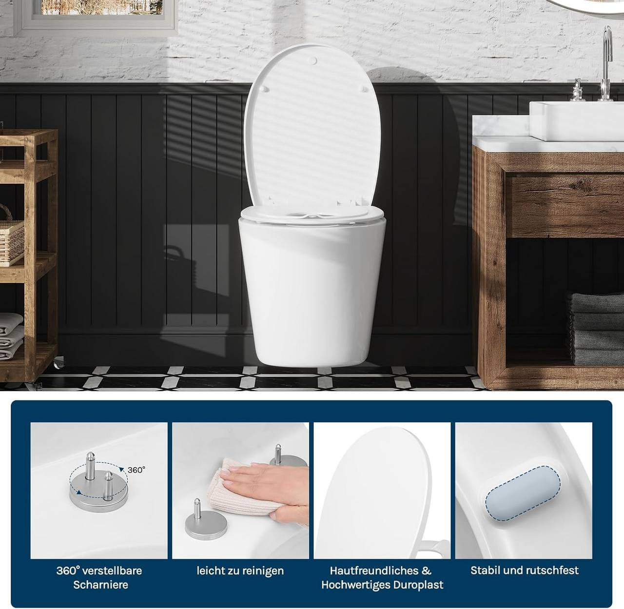 24goodz Family Toilet Seat with Soft Close - Built-in Child Seat - Duroplast - For Families - White