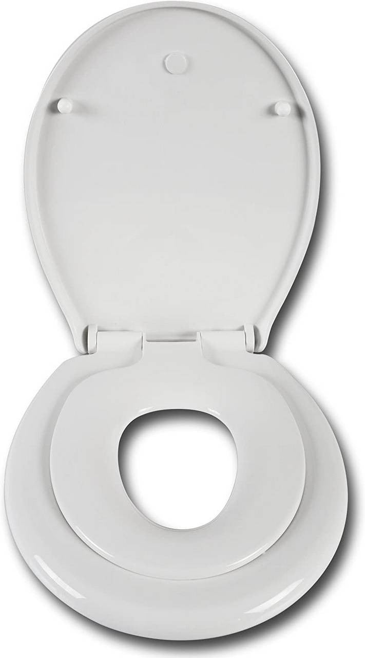 24goodz Toilet Seat with Soft-Close Mechanism - Ideal for Families - Durable MDF and Stainless Steel - White - Oval Shape